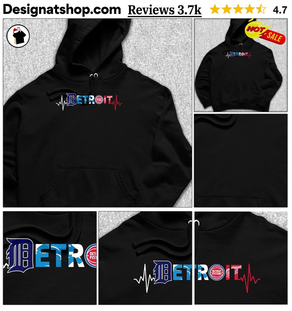 Detroit sports teams heartbeat D E T R O I T shirt