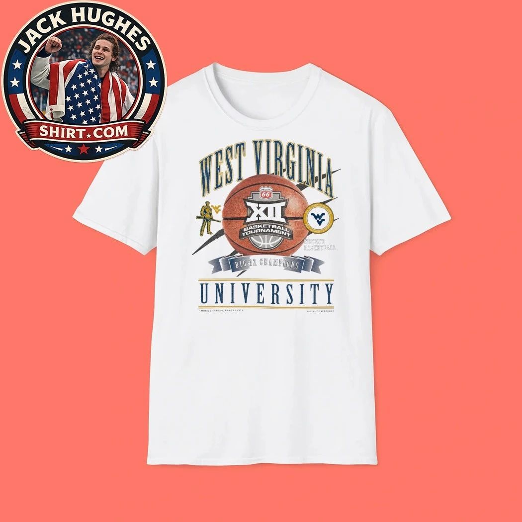 West Virginia University Basketball Tournament Big 12 Champions T-Mobile Center Kansas City Logo T-Shirt
