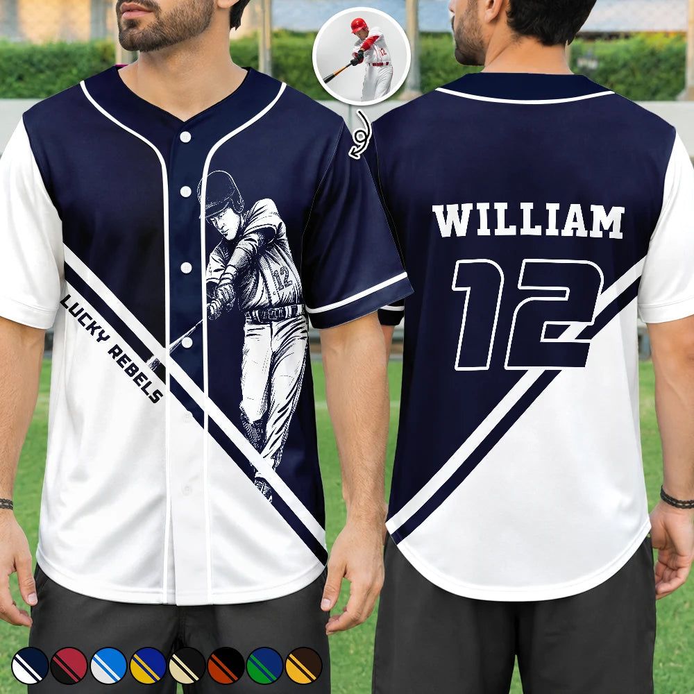 Custom Photo Baseball Player With Name & Number - Personalized Baseball Jersey Shirt