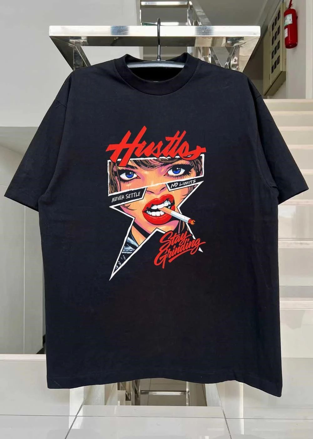 Hustle Woman Smoking Never Settle No Limits Stay Grinding T-Shirt