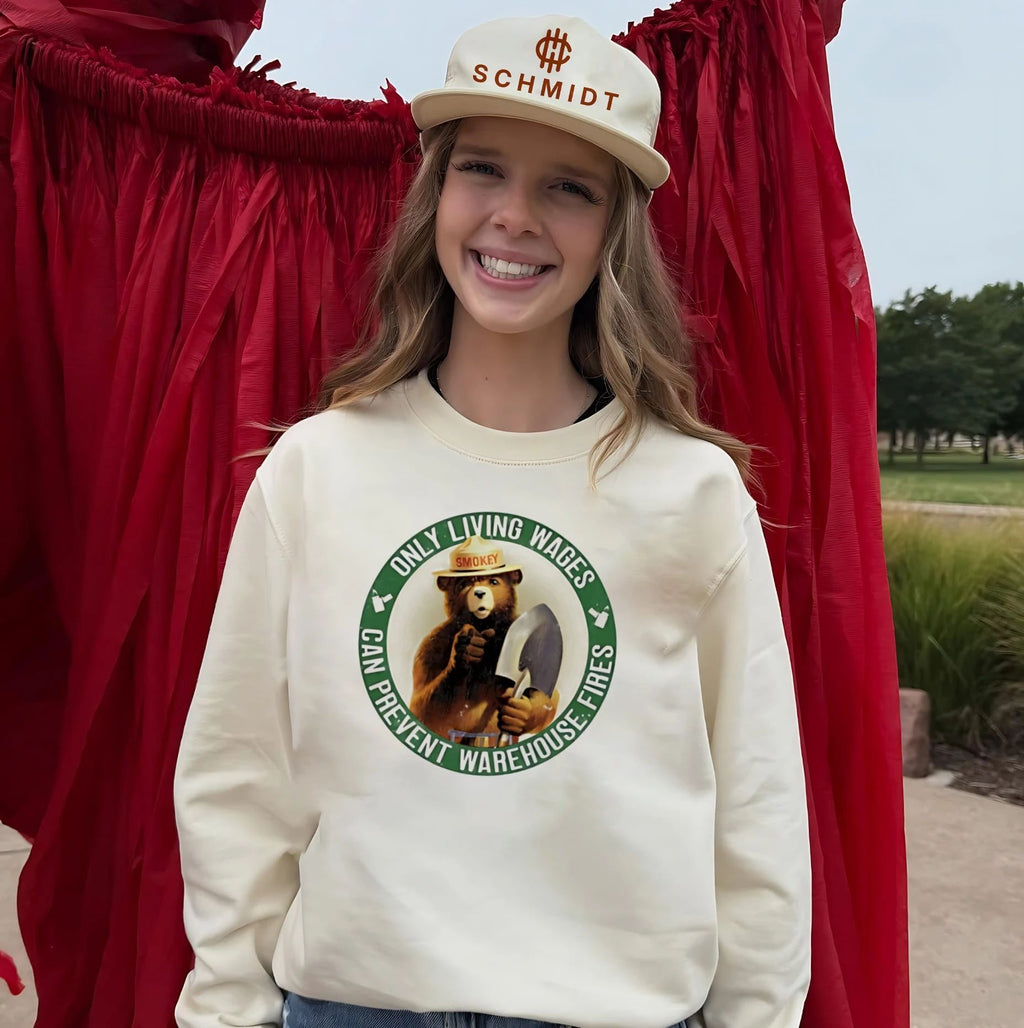 Smokey Bear only living wages can prevent warehouse fires shirt