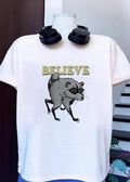 Believe Raccoon Walking Funny Animal Illustration T-Shirt