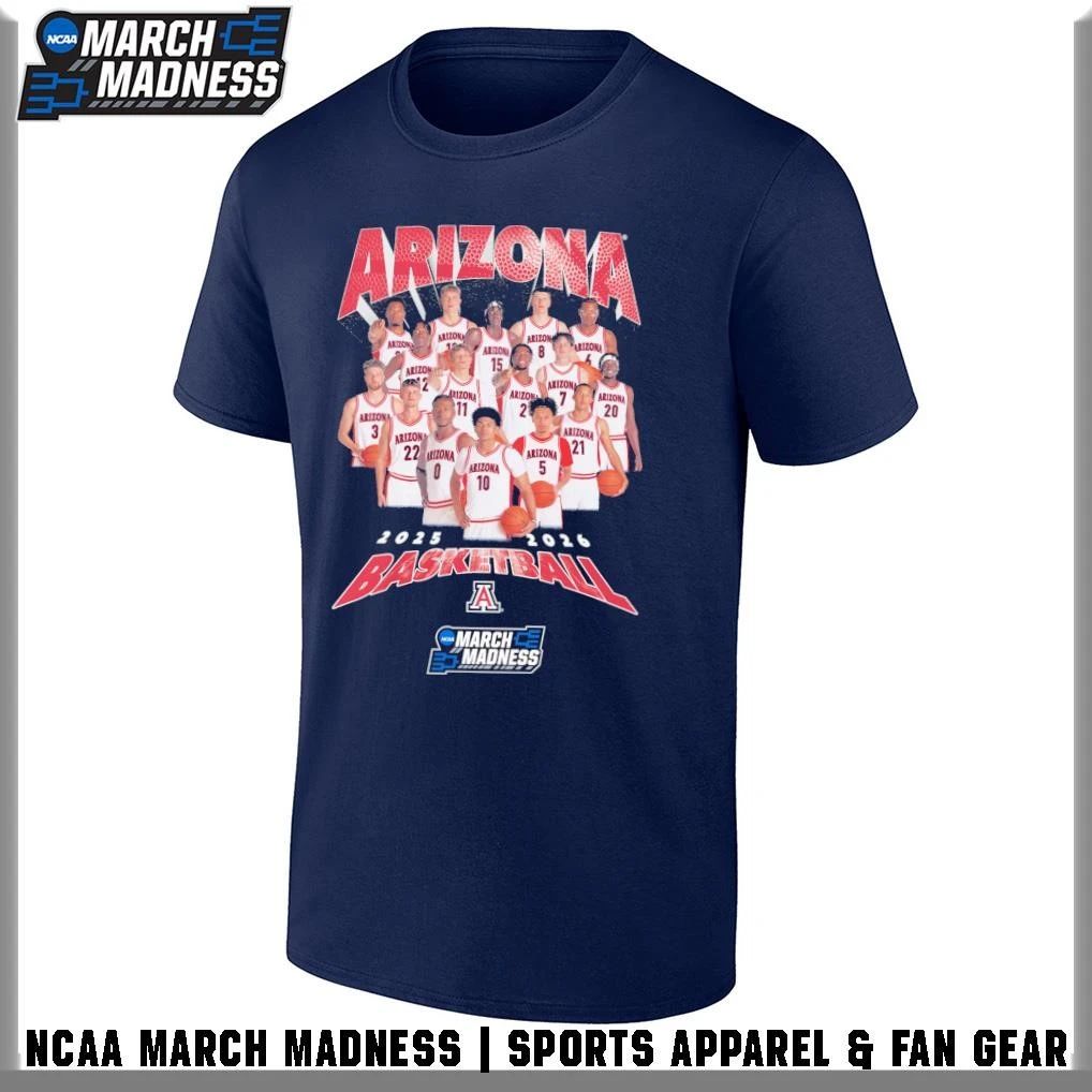 Arizona Wildcats Men’s Basketball Team 2025-26 March Madness T-Shirt