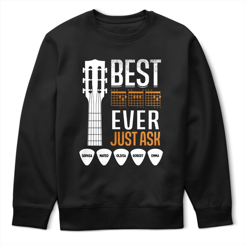 Best Dad Ever Guitar Headstock Custom Kid Names - Personalized T Shirt