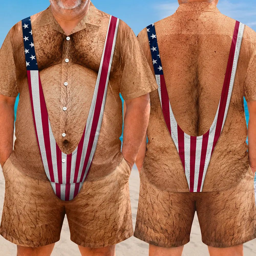 Funny 3D Hairy Body Swimsuit - Personalized Hawaii Set Shirt And Shorts