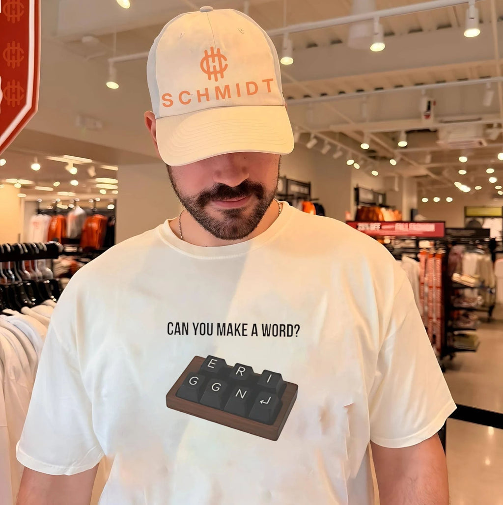 Can you make a word with this keyboard graphic shirt