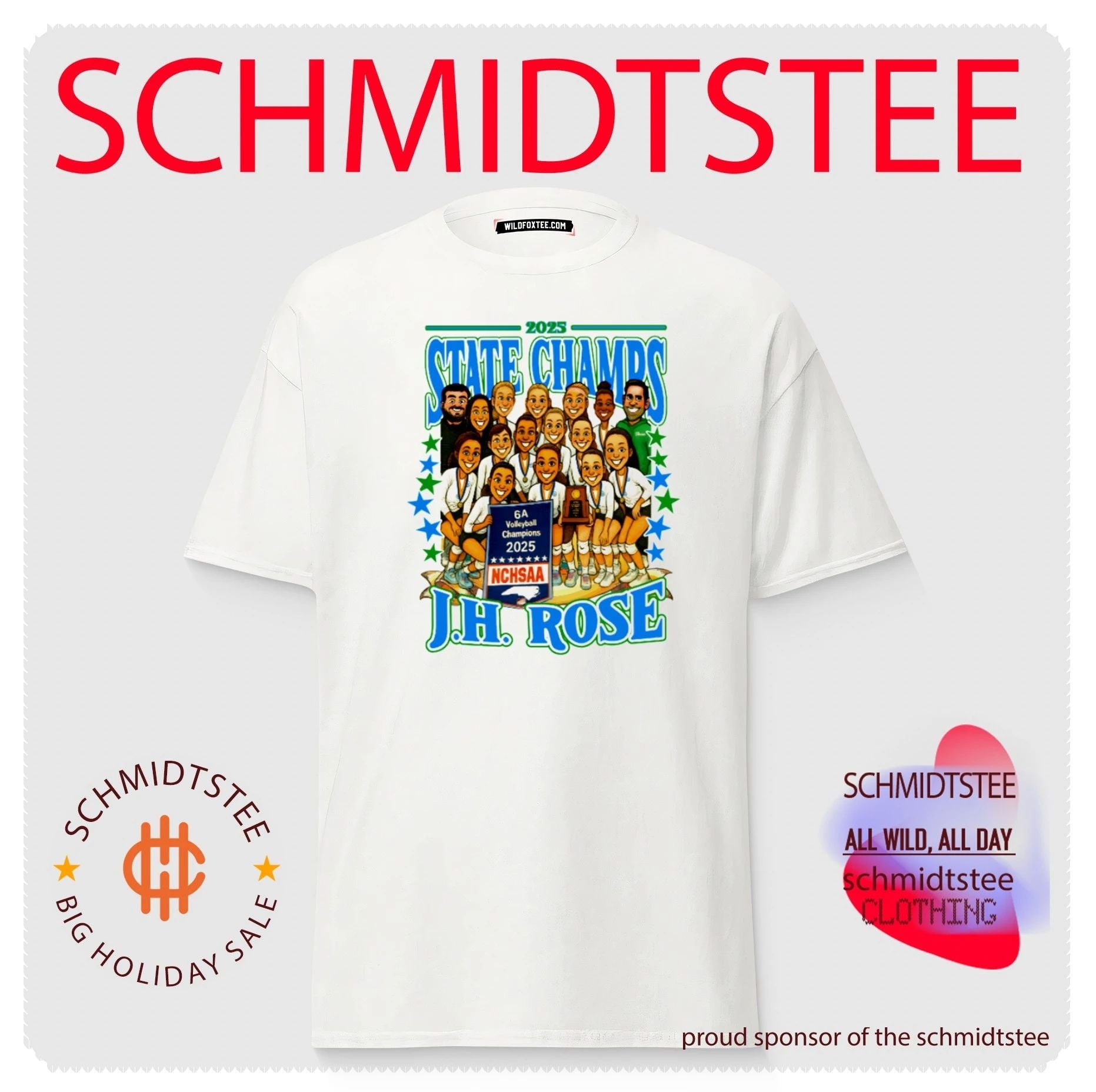 JH Rose Volleyball 2025 6A State Champions Team Caricature shirt
