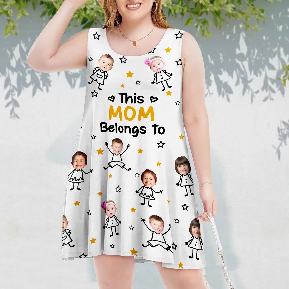 Custom Photo This Grandma Mom Belongs To Kids Pet - Personalized Sleeveless Tank Dress