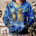 Custom Photo Family Pet Portrait Art Style Starry Night Painting Effect - Personalized Pullover Hoodie