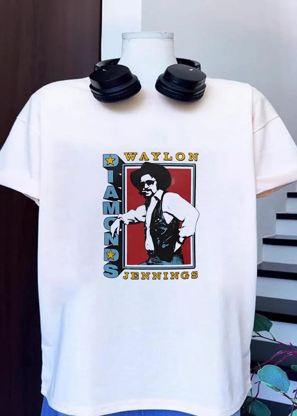 Waylon Jennings Standing Portrait Diamonds Graphic T-Shirt