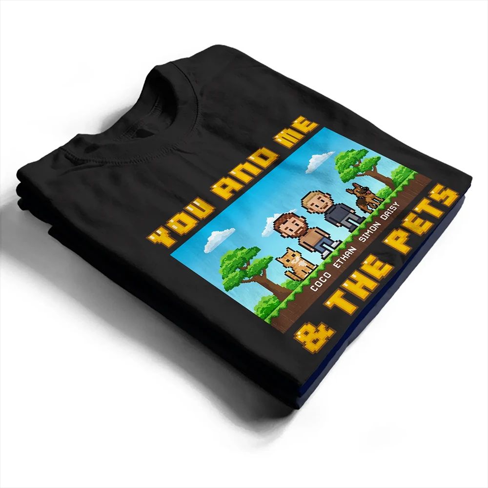 Custom Photo Pixel Art Standee You Me And The Dog Cat - Personalized T Shirt