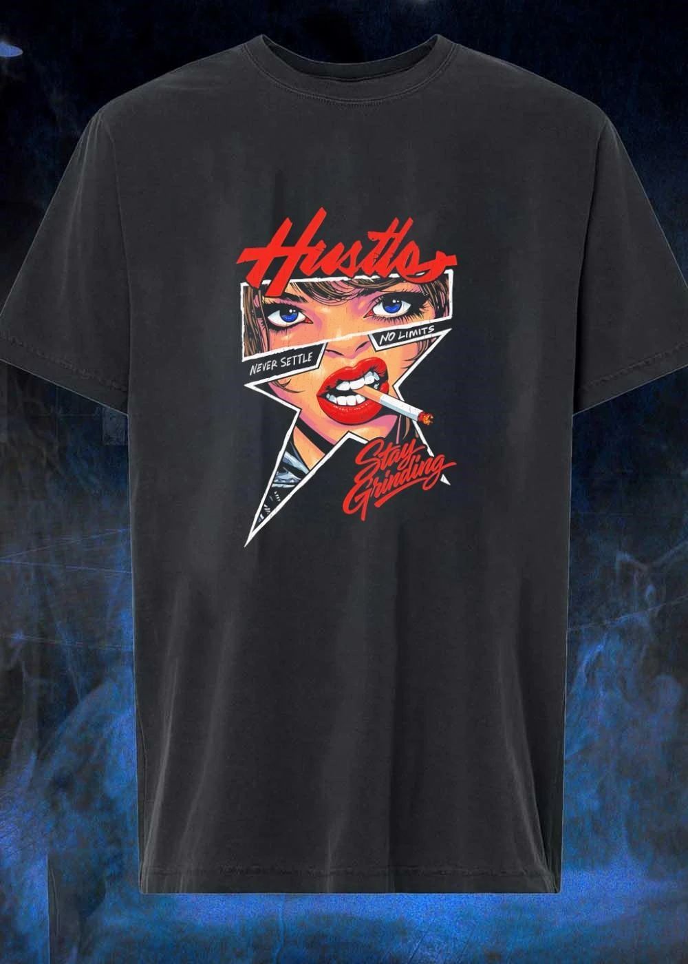 Hustle Woman Smoking Never Settle No Limits Stay Grinding T-Shirt