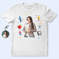 Custom Photo Cartoon Portrait Teacher With Happy School Supplies - Personalized T Shirt