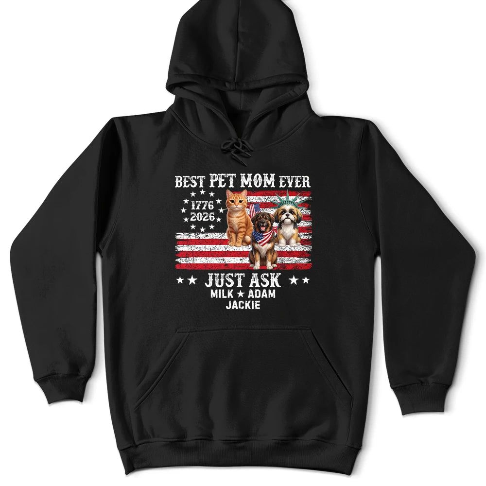 Custom Photo 3D Cartoon With US Accessories 250th Anniversary Best Pet Dad Pet Mom Ever Just Ask - Personalized T Shirt
