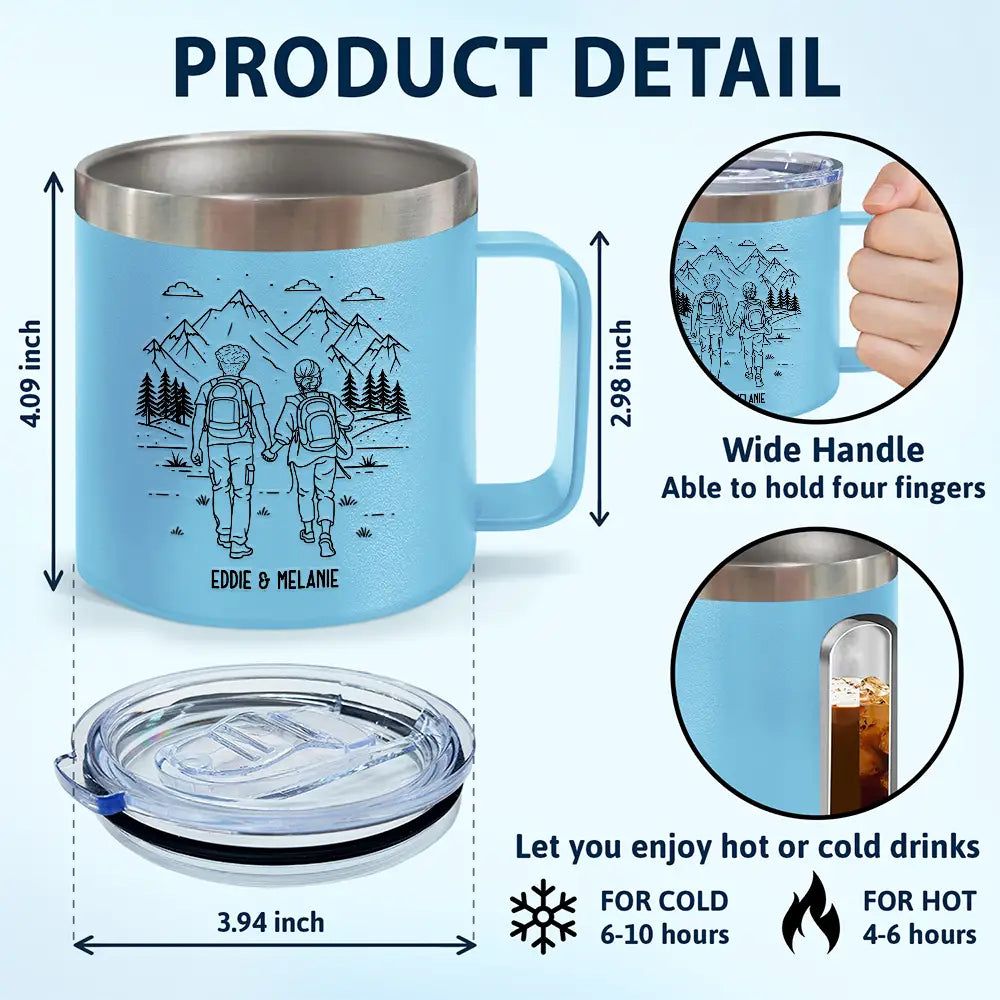 Adventure Partners For Life - Personalized 14oz Stainless Steel Tumbler With Handle