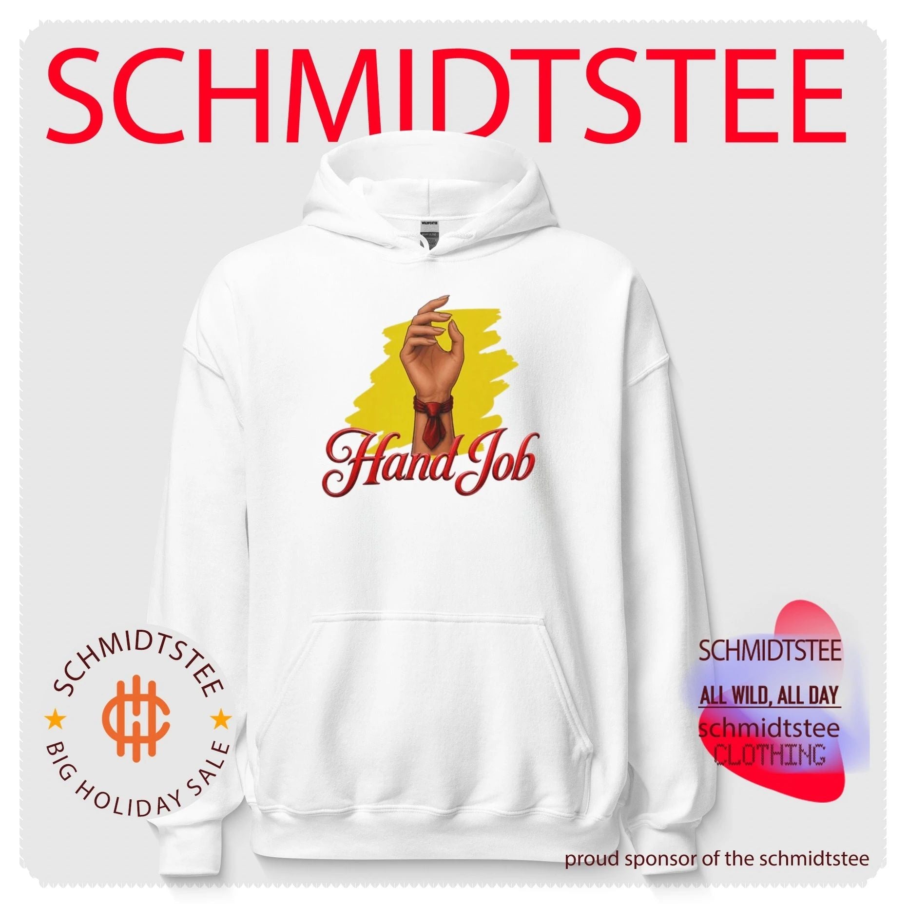 Hand Job humor funny double entendre red tie shirt