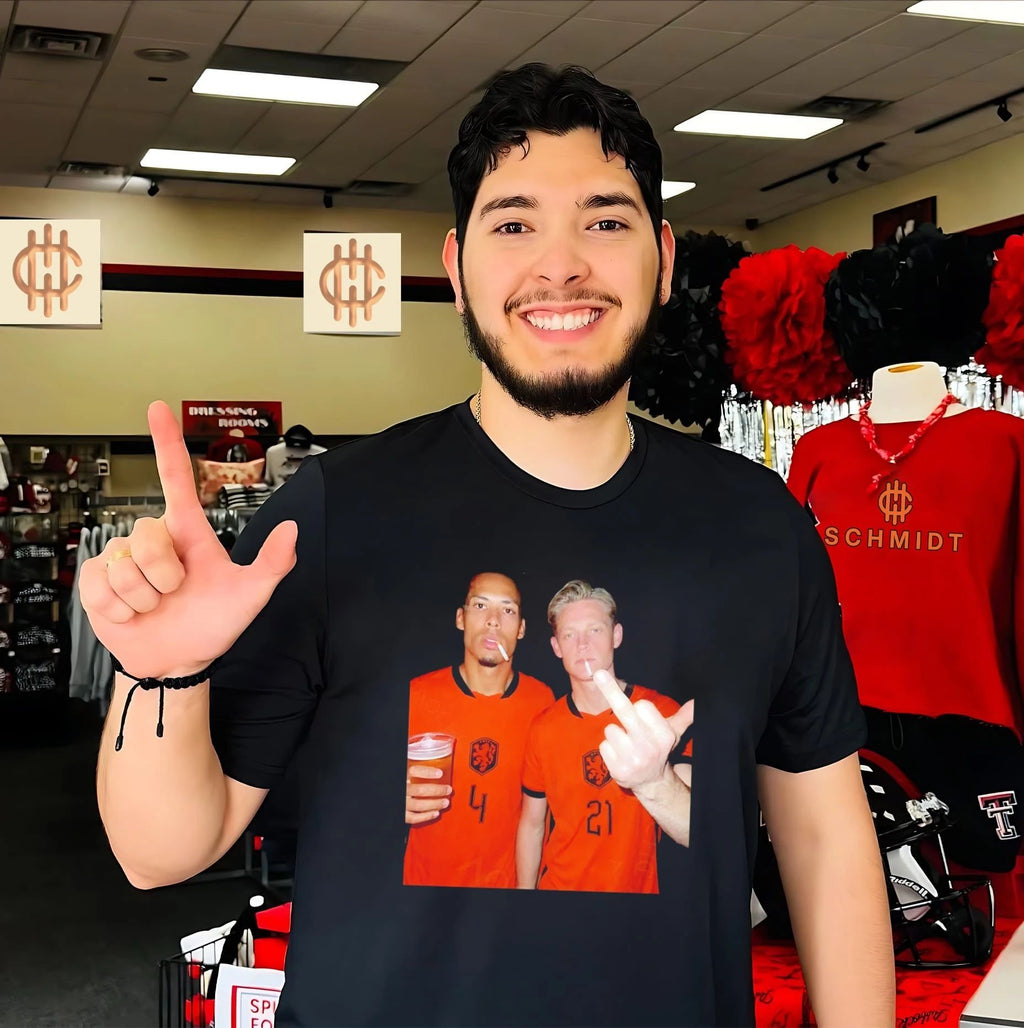 Virgil van Dijk and Frenkie de Jong Netherlands middle finger shirt