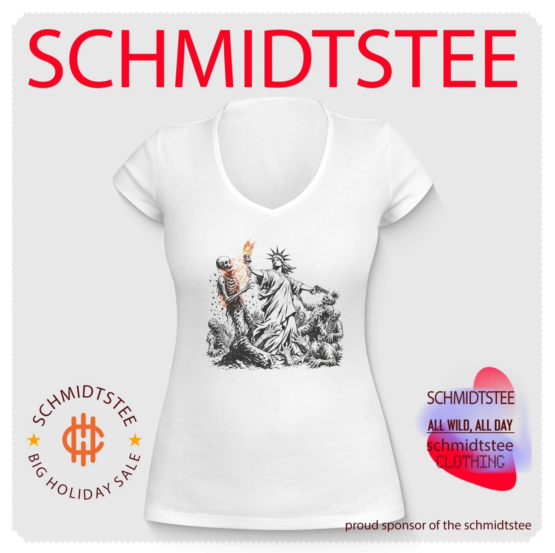 Statue of Liberty Fighting Zombies with Torch and Gun shirt