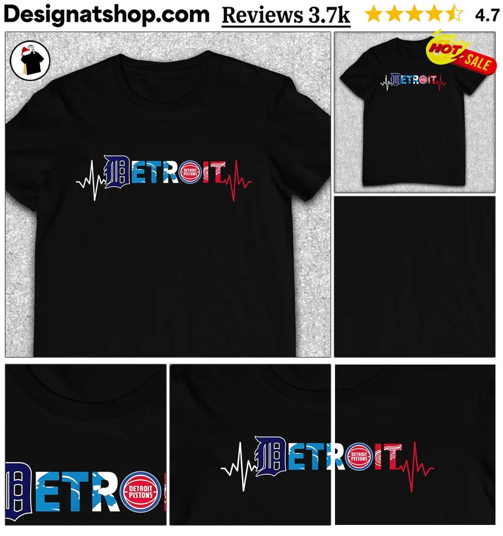 Detroit sports teams heartbeat D E T R O I T shirt