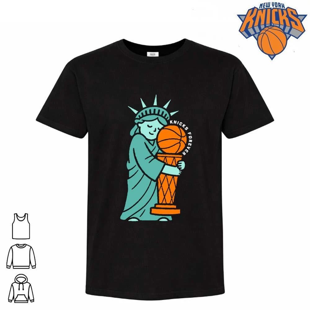 Statue of Liberty Hugging Basketball Knicks Forever Blue Illustration shirt