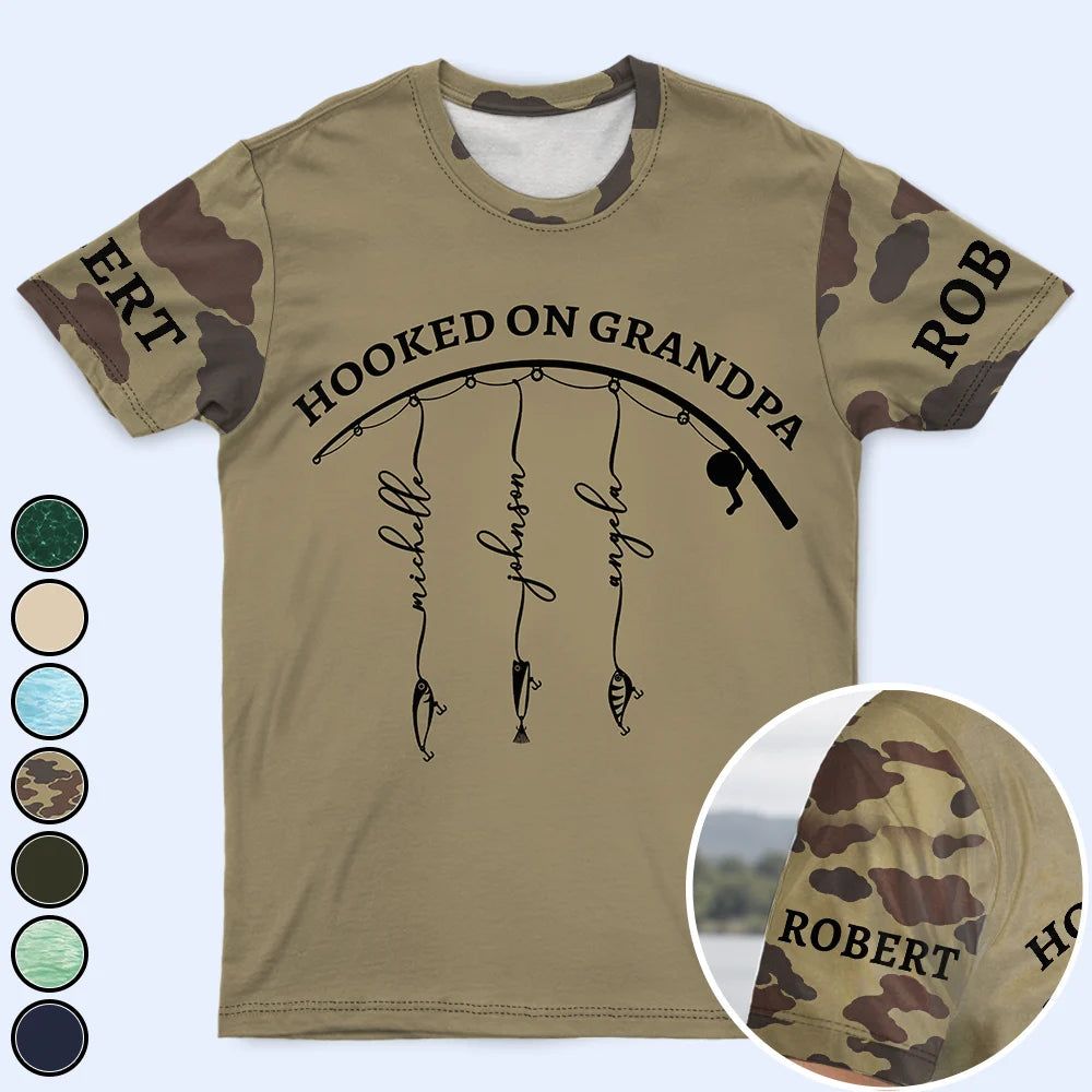 Hooked On Grandpa - Personalized Full Print T Shirt