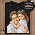 Custom Photo Realistic Watercolor Art Just A Dad And His Girls Sons - Personalized T Shirt
