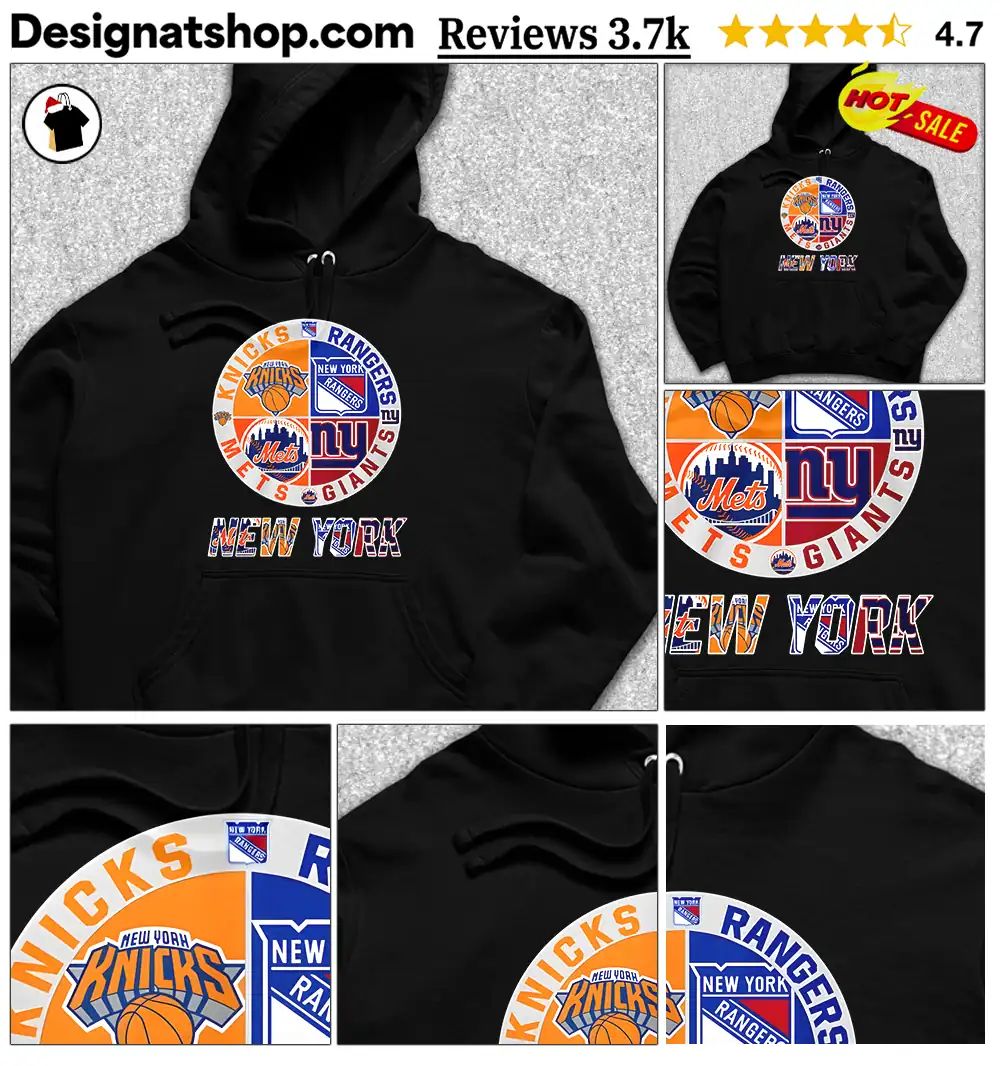 New York sports teams Knicks Rangers Mets Giants logo shirt