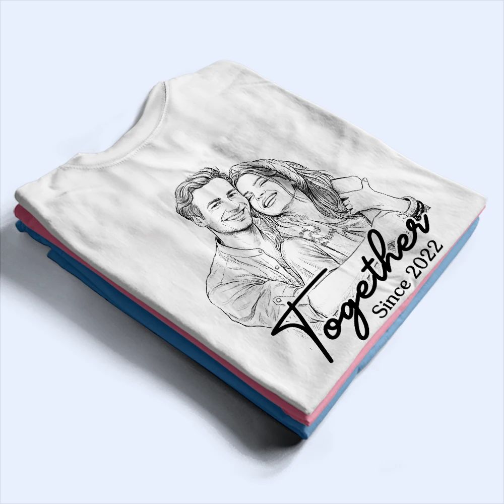 Custom Photo Pencil Sketch Together Since Couple - Personalized T Shirt