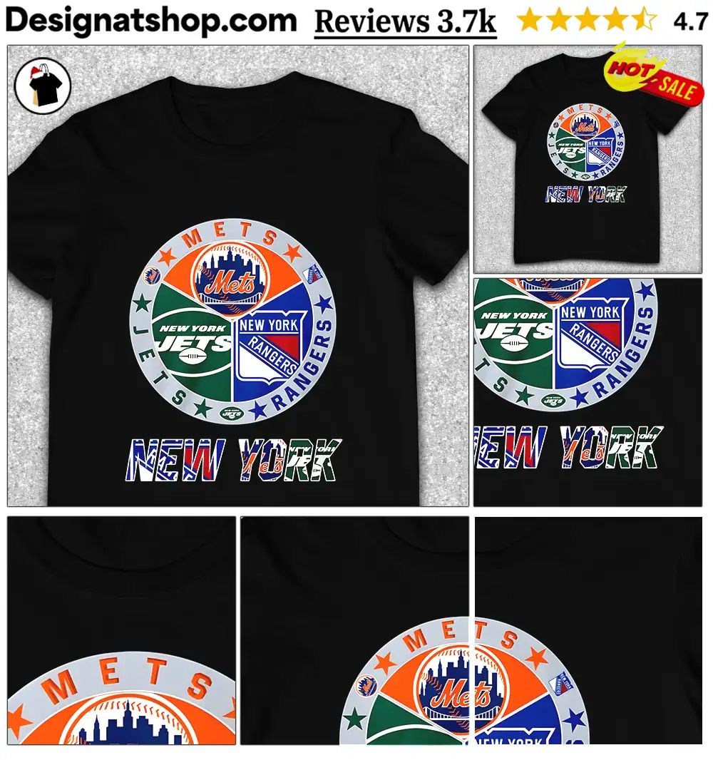 Mets Jets and Rangers logo sports New York team fan art shirt