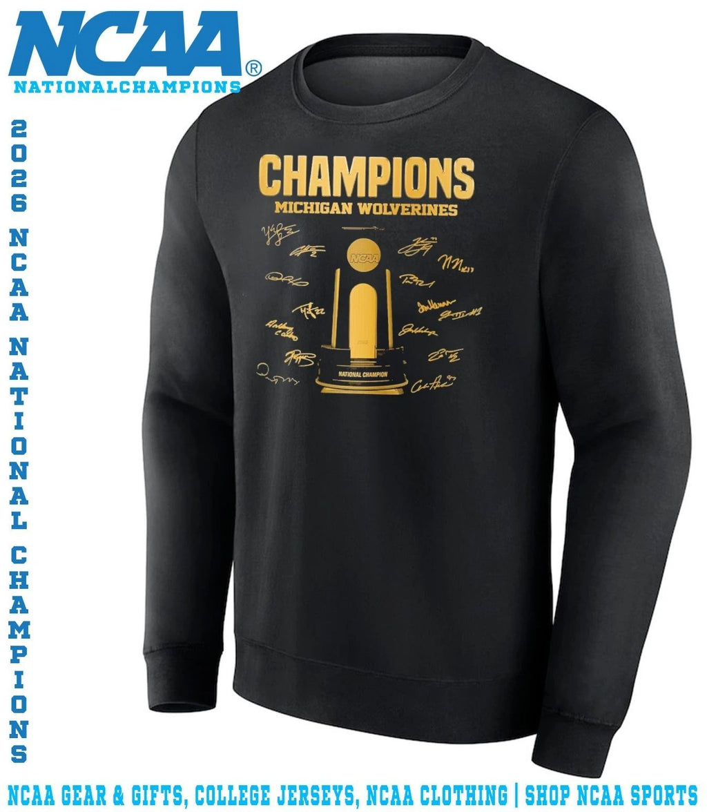 Michigan Wolverines 2026 NCAA DI Basketball Champions trophy signatures shirt