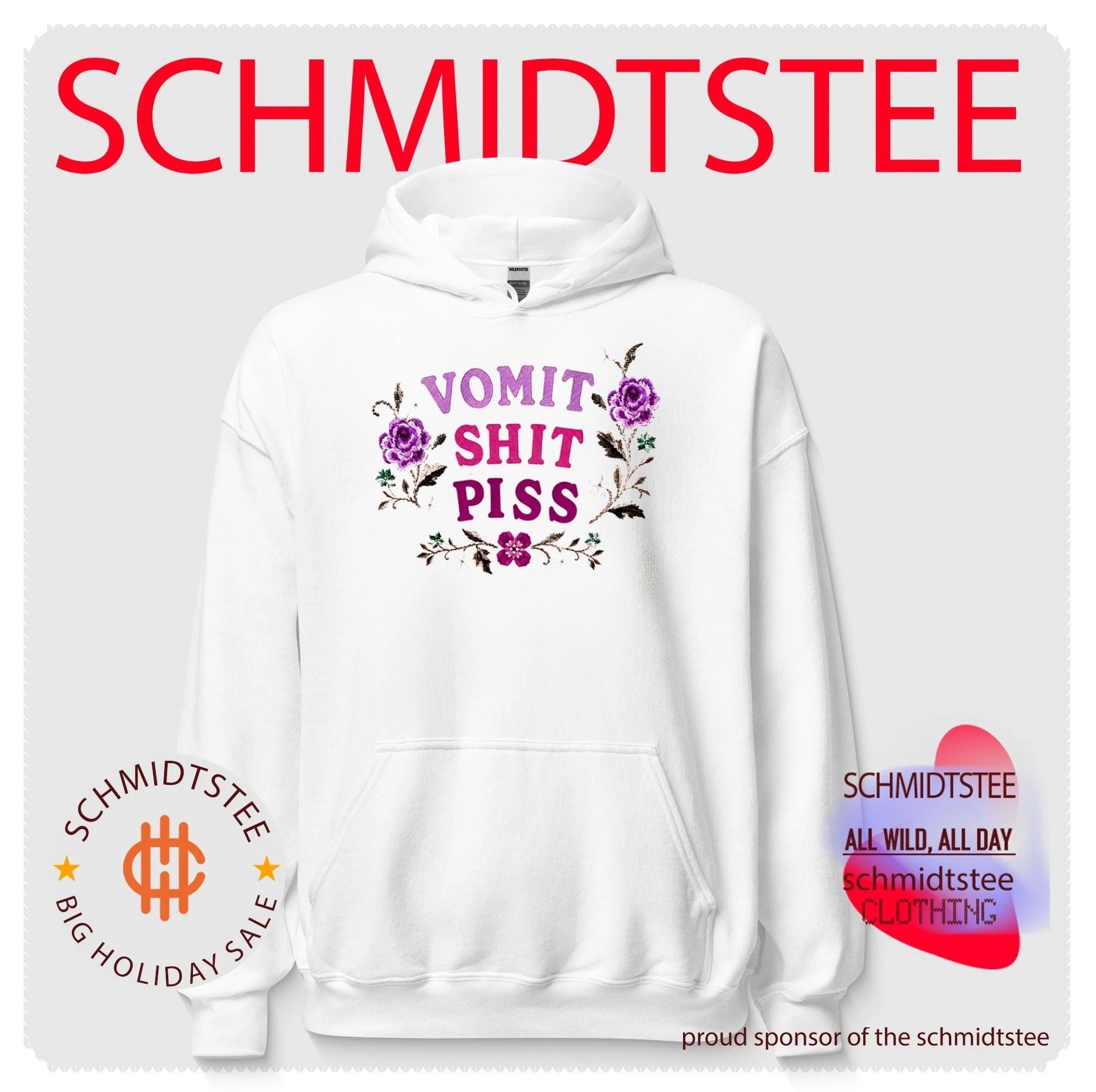 Vomit Shit Piss Floral Embroidery funny quote shirt
