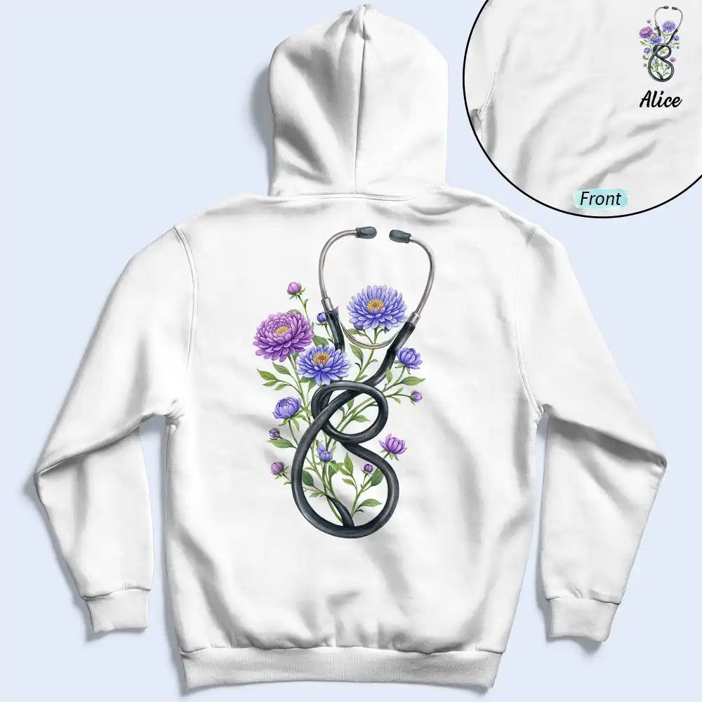 Birth Month Flower Stethoscope Nurse - Personalized T Shirt