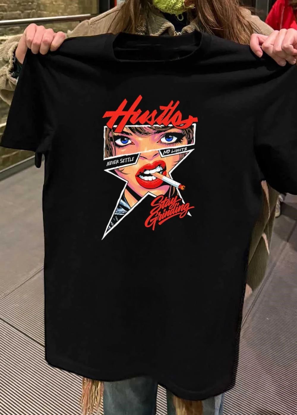 Hustle Woman Smoking Never Settle No Limits Stay Grinding T-Shirt
