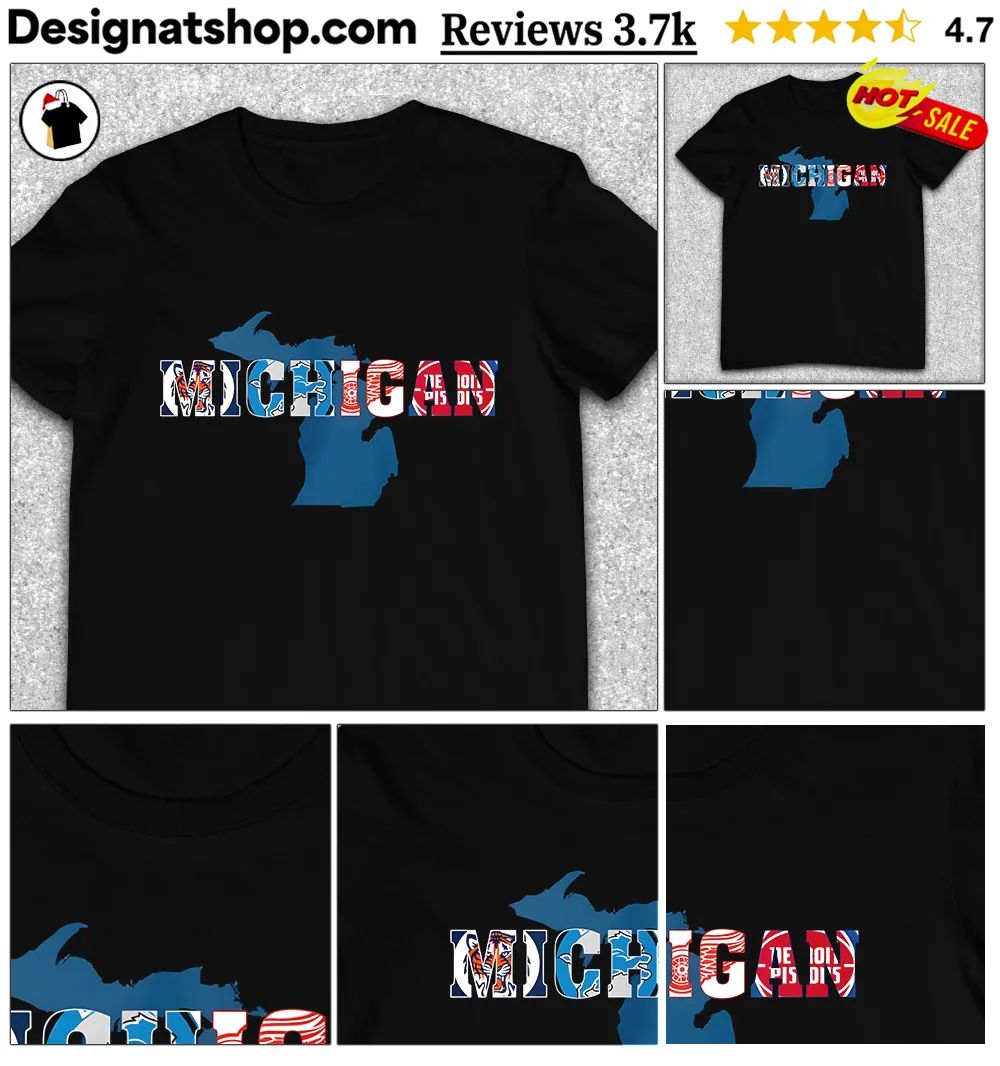 Detroit Tigers Lions Red Wings Pistons Michigan Sports Team Logo Art Shirt