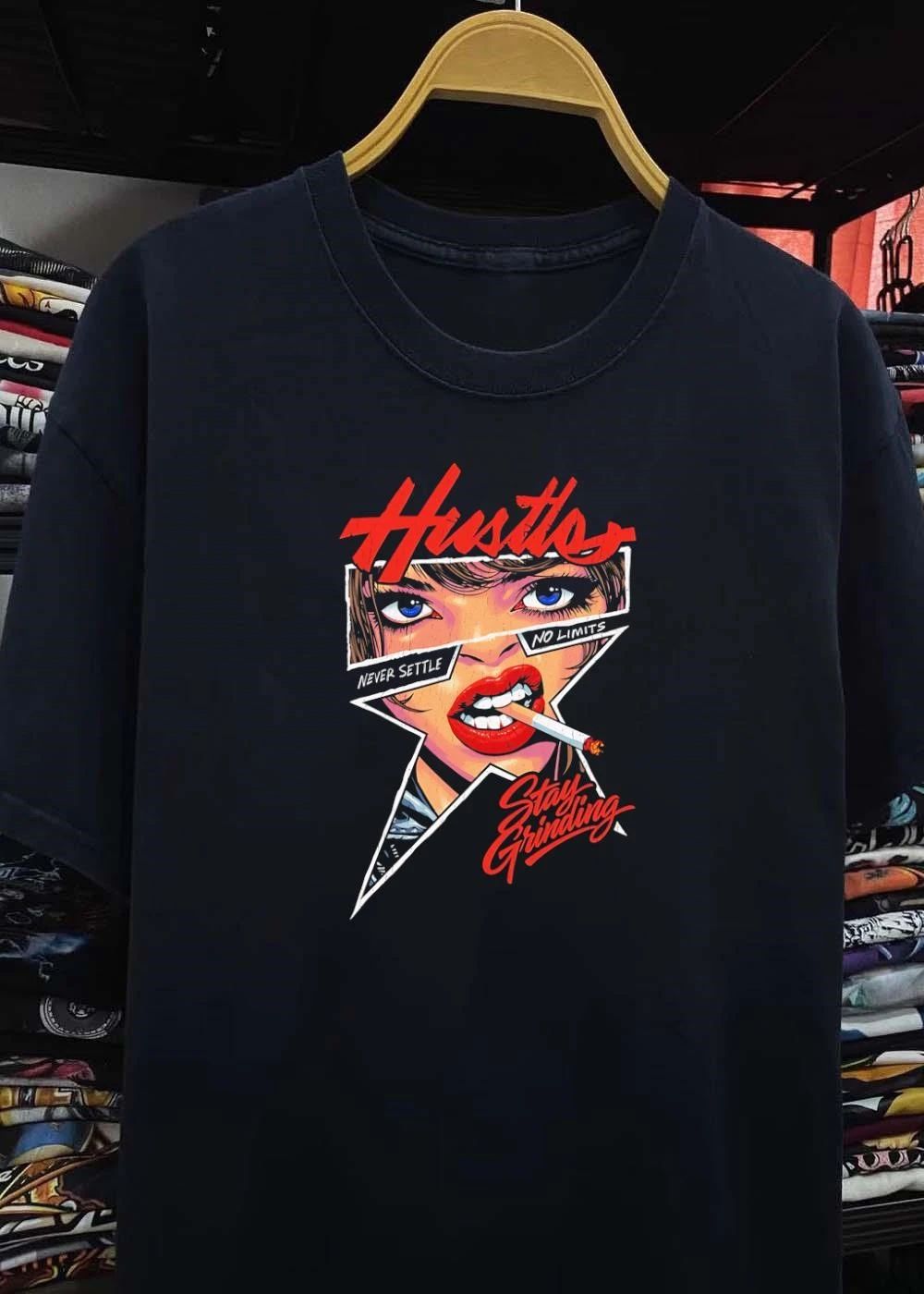 Hustle Woman Smoking Never Settle No Limits Stay Grinding T-Shirt