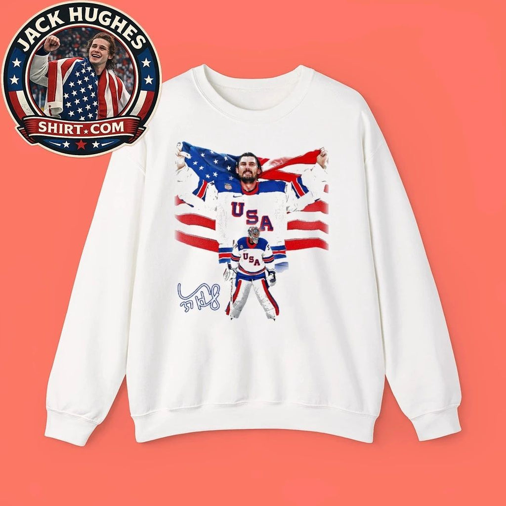 Connor Hellebuyck Olympic Gold New York Rangers Signature Shirt