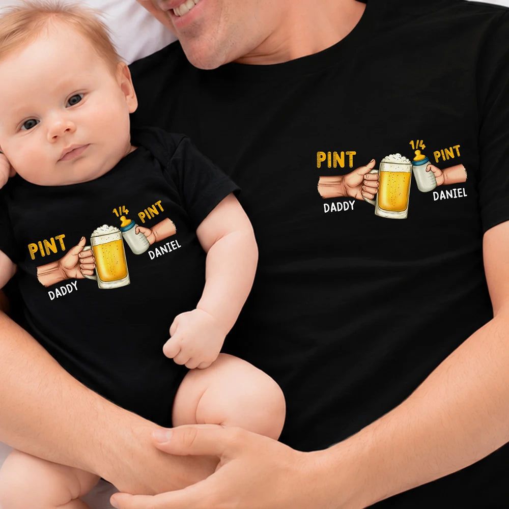 Dad And Baby Drinking Pint - Personalized T Shirt