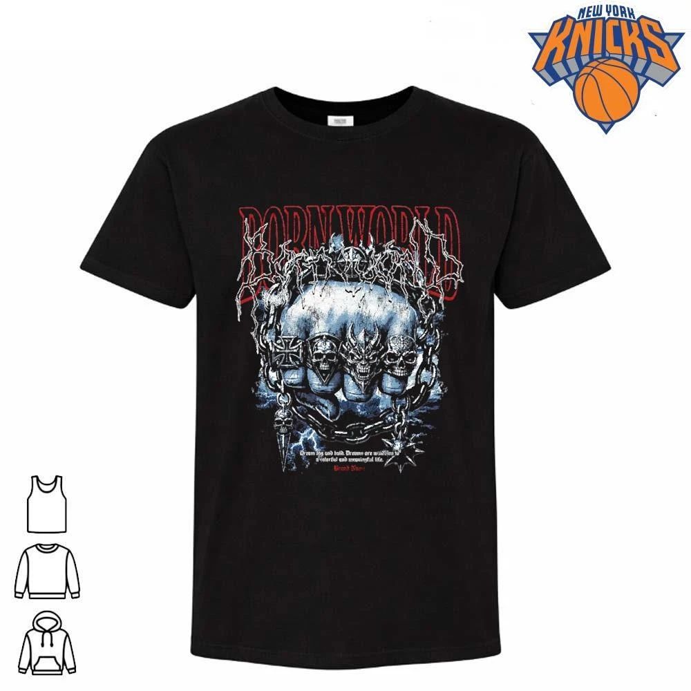 Born World Heavy Metal Fist Spikes Skulls Iron Cross Chains Lightning Dark Grunge Gothic Streetwear Hardcore Punk Goth Graphic Shirt