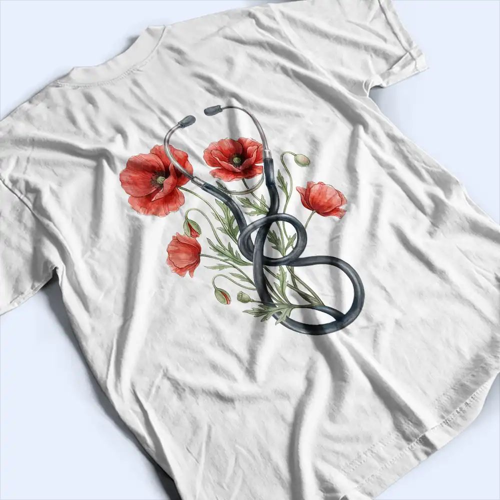 Birth Month Flower Stethoscope Nurse - Personalized T Shirt