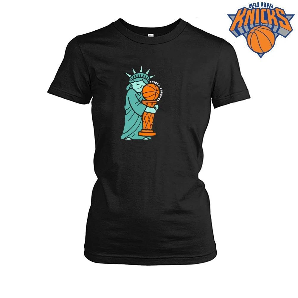 Statue of Liberty Hugging Basketball Knicks Forever Blue Illustration shirt