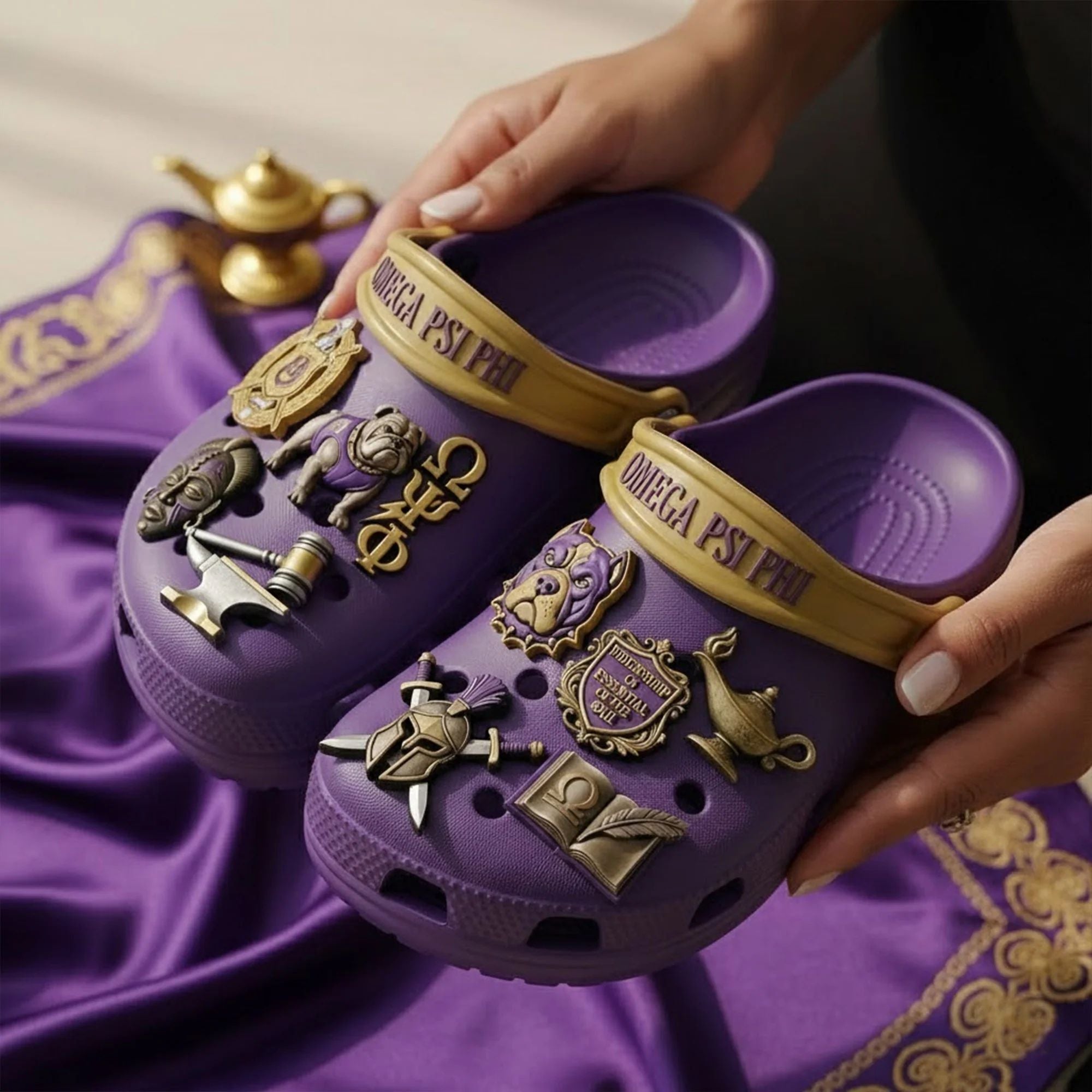 Omega Psi Phi Custom Crocs With Charms