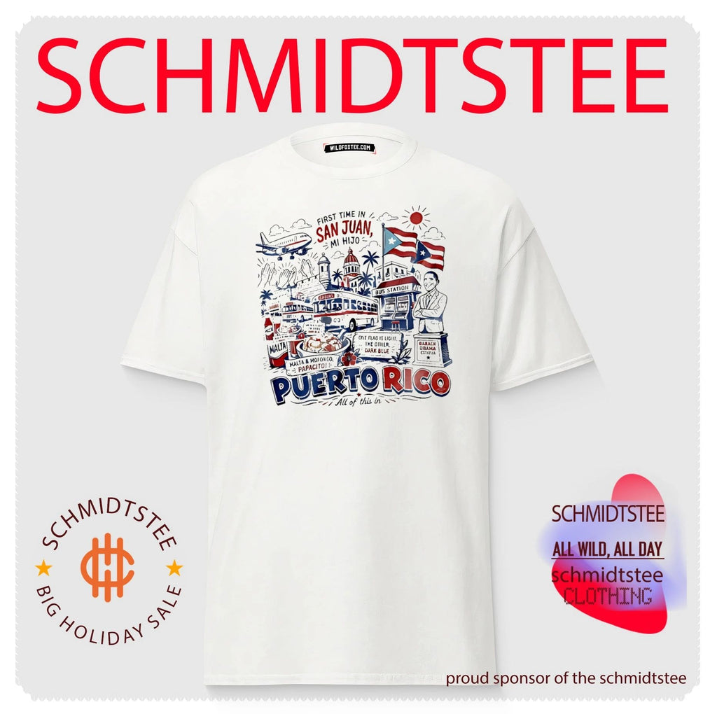First time in San Juan Puerto Rico landmarks and local food illustration shirt