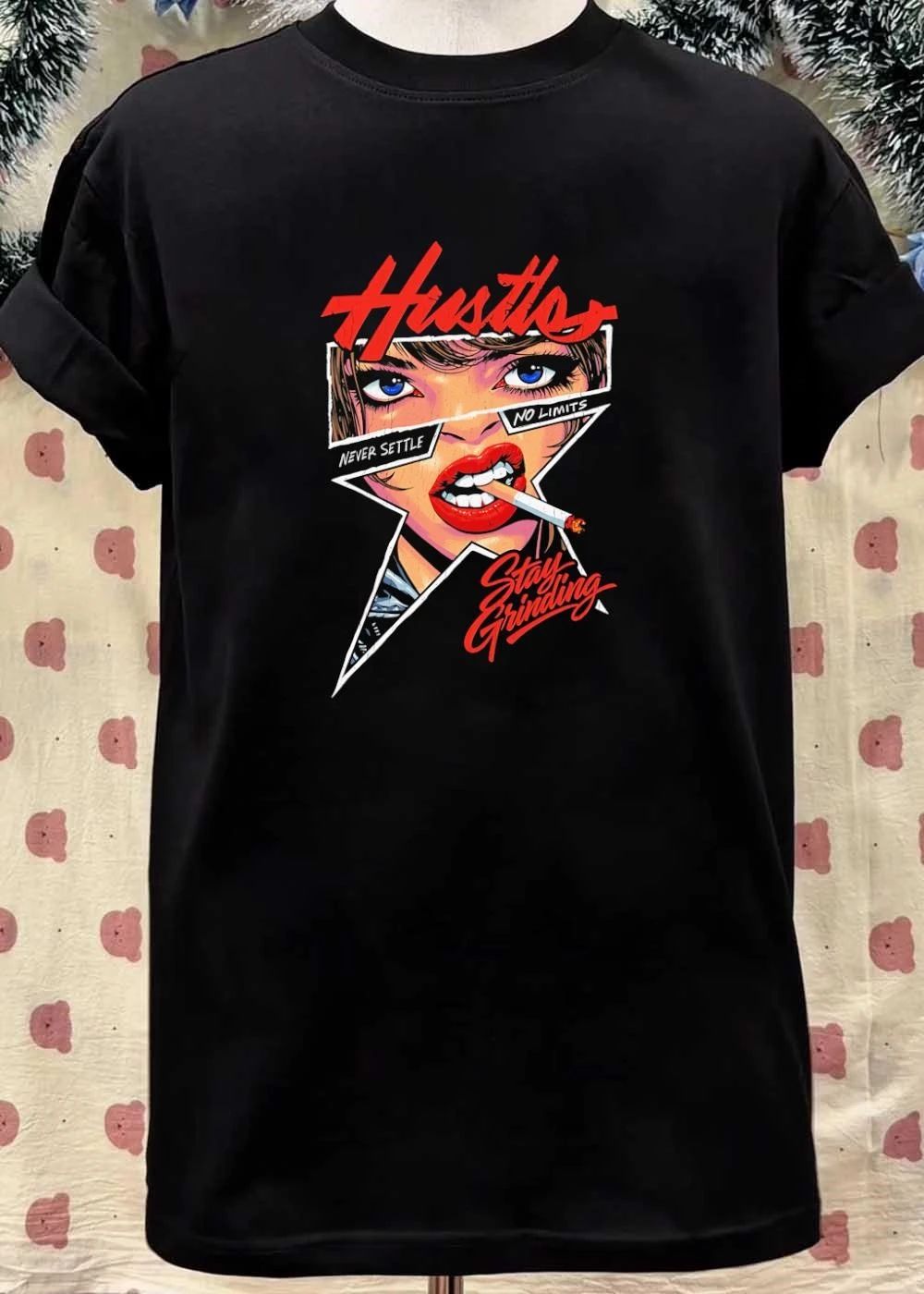Hustle Woman Smoking Never Settle No Limits Stay Grinding T-Shirt