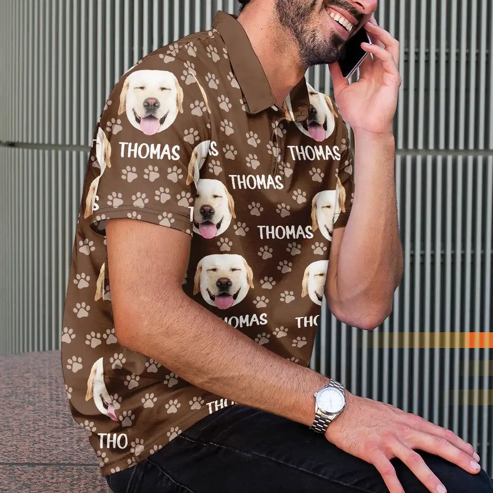 Custom Photo Funny Pet Face Pattern Dog Cat Family - Personalized Polo Shirt
