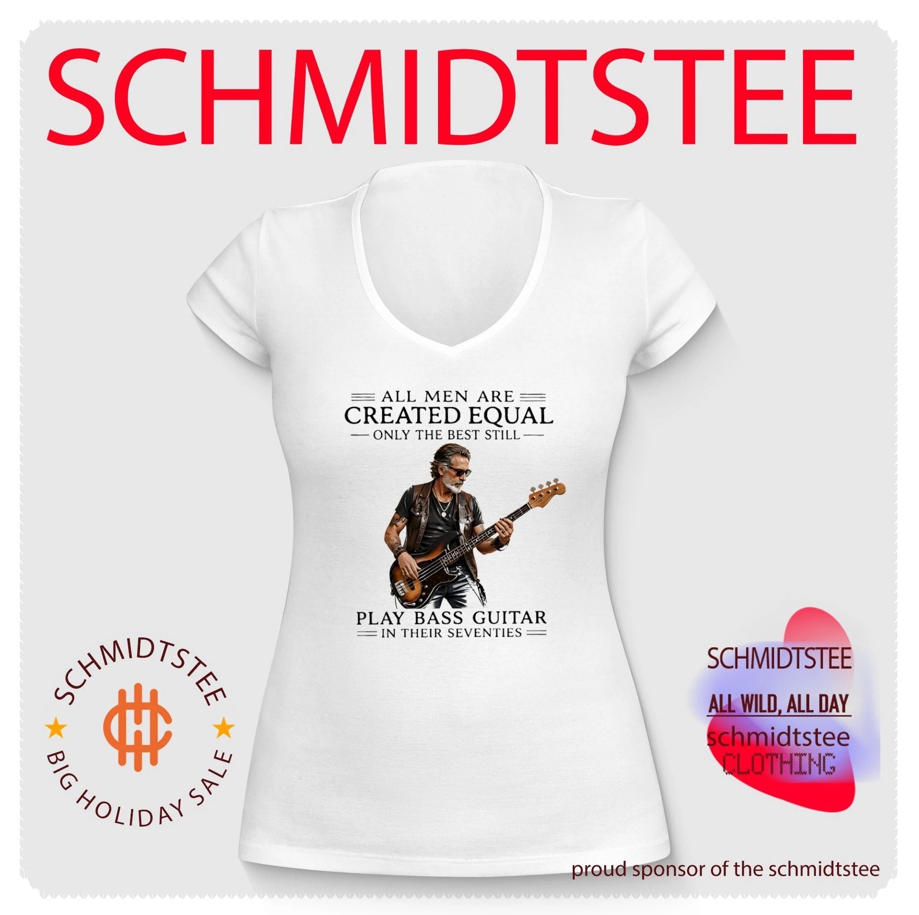 All men are created equal only the best still play bass guitar in their seventies shirt