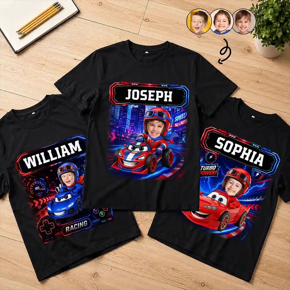 Custom Photo Kid Car Racing - Personalized T Shirt