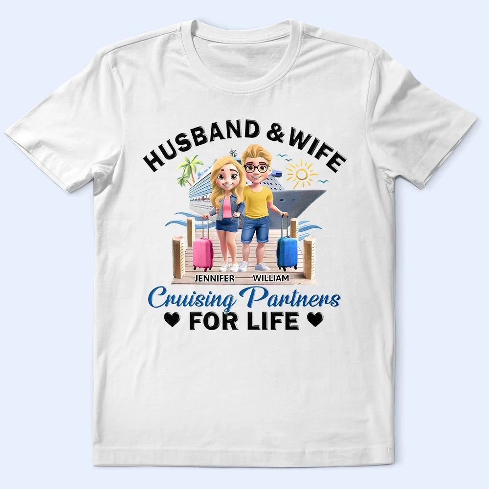 Husband And Wife Cruising Partners For Life 3D Effect Couple - Personalized T Shirt