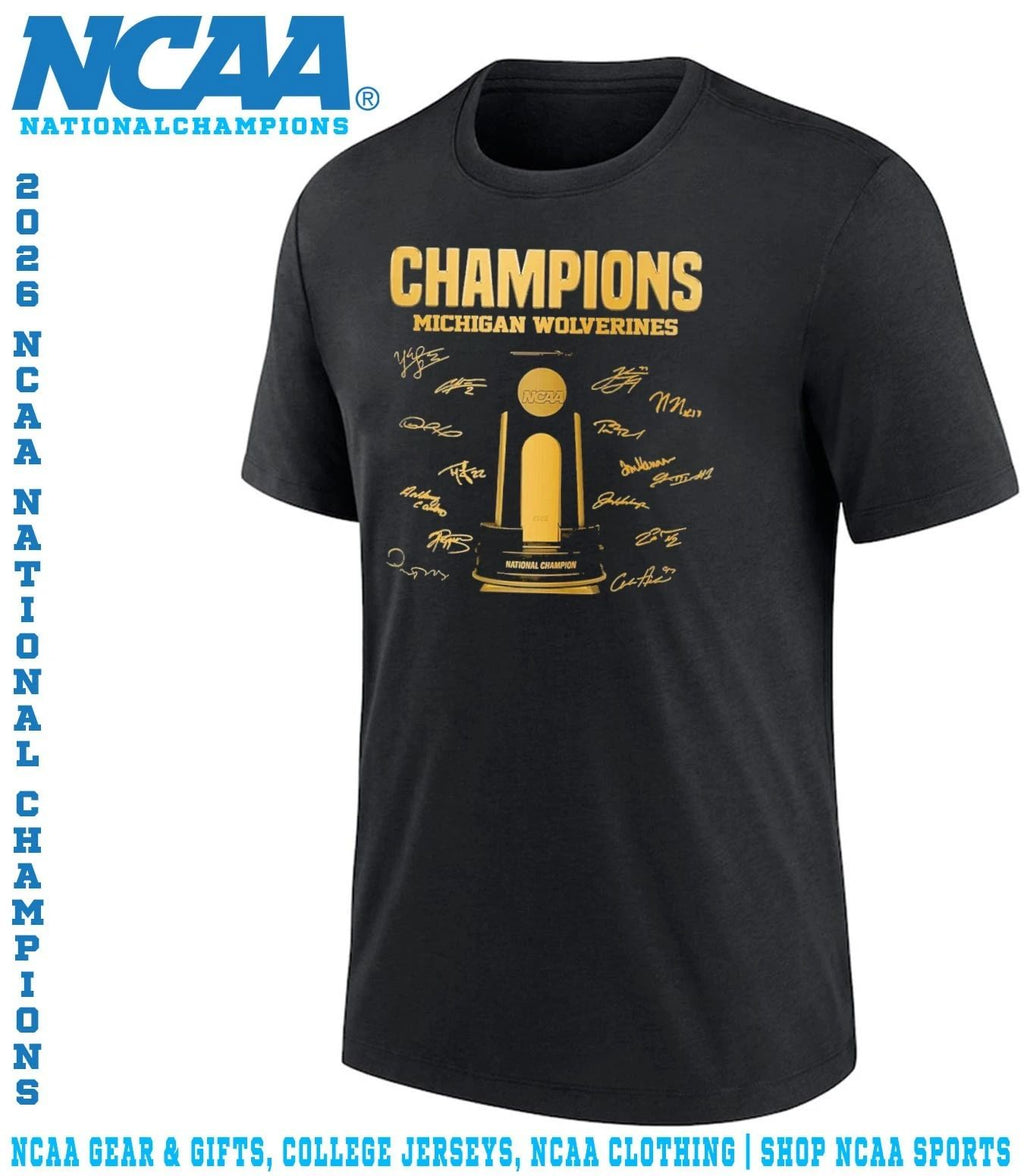 Michigan Wolverines 2026 NCAA DI Basketball Champions trophy signatures shirt