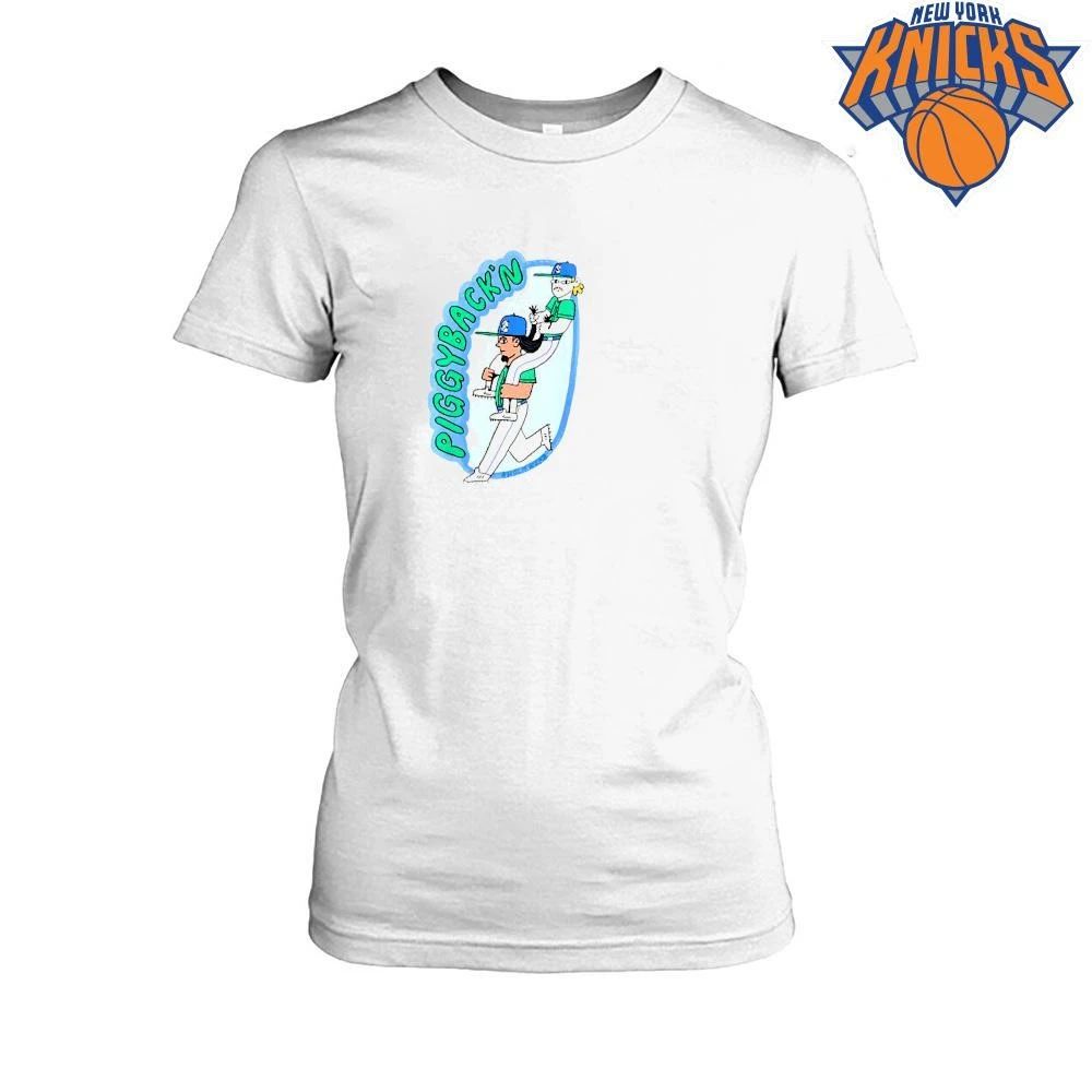 Piggybackn Baseball Players Long Hair Funny Cartoon Sports Fan Shirt