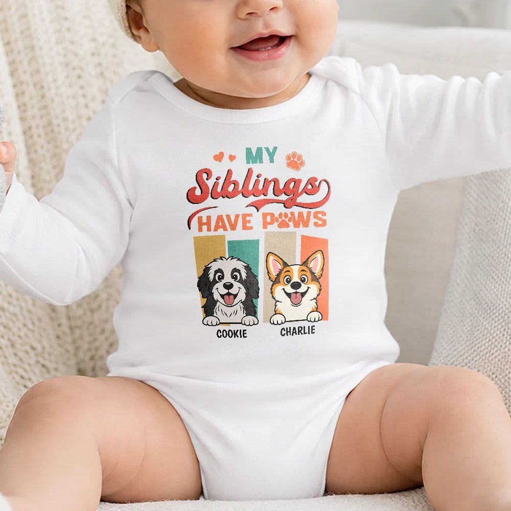 Retro Dogs Cats Siblings Have Paws - Personalized Baby Onesie